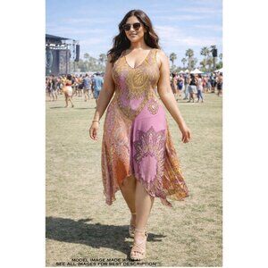 Y2K Odille Silk Dress 12 Bias Cut Asymmetric Handkerchief Sheer India 100% Silk